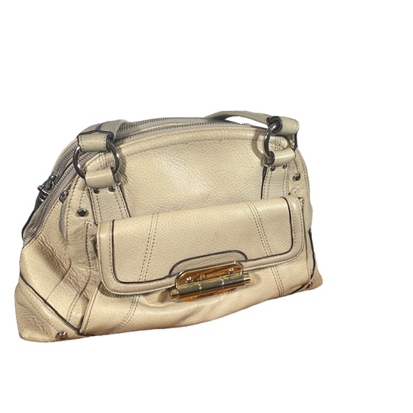 b. makowsky Handbags - B. Makowsky Cream Leather Satchel Top Zip Handbag Goldtone Hardware Women